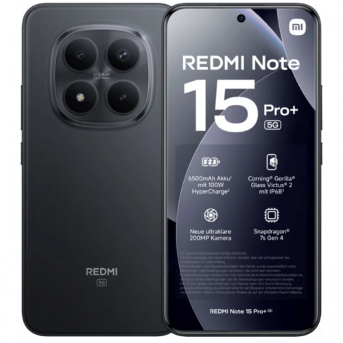 Смартфон Xiaomi Redmi Note 15 Pro+ 5G 8/256GB (NFC) Black (черный) 