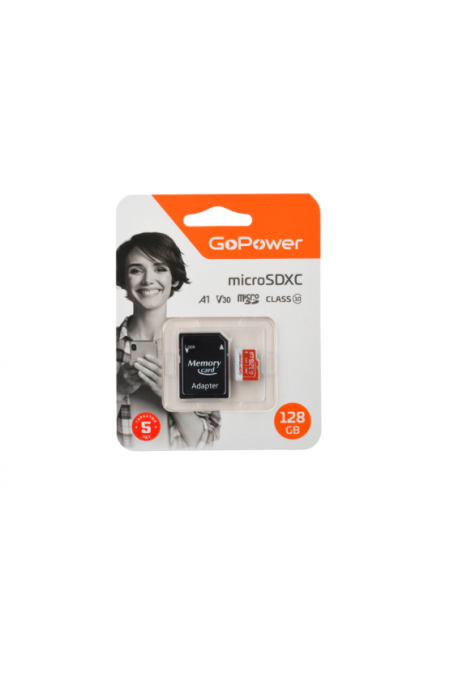 Карта памяти GoPower microSD Class10 UHS-I (U3) V30 128GB + SD адаптер (черный) 