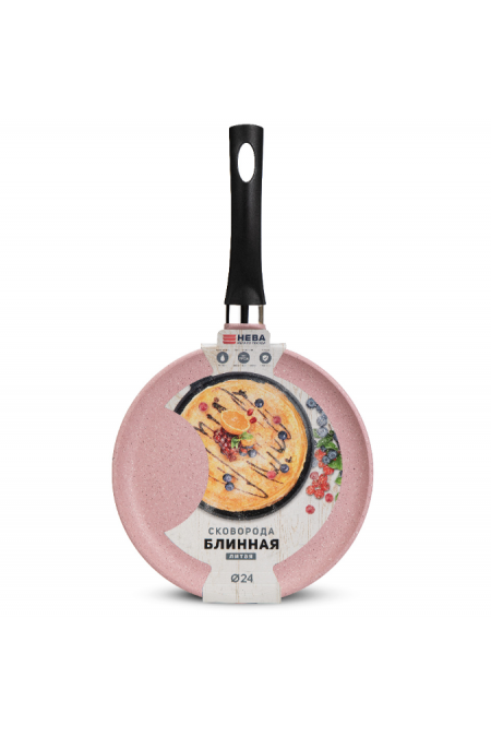 Сковорода блинная НЕВА МЕТАЛЛ ПОСУДА Литая 6224 24 см (розовый) 