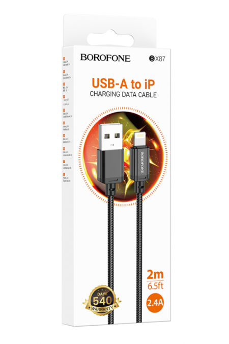 Кабель Borofone BX87 USB - Lightning 2 м (черный) 