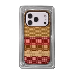 Чехол Mosbros для IPhone 17 Pro карбоновый улучшенный в полоску (оранжевый)