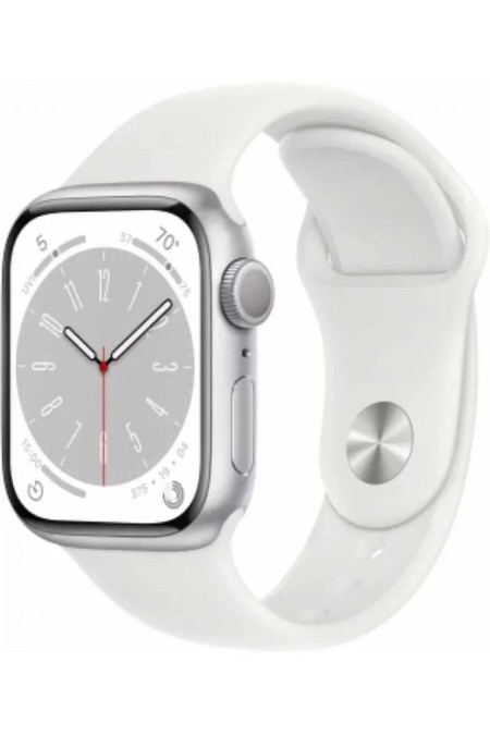 Умные часы Apple Watch Series 8 GPS 45 мм Aluminium Case with Sport Band (M/L) (серебристый/белый) 