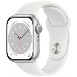 Умные часы Apple Watch Series 8 GPS 45 мм Aluminium Case with Sport Band (M/L) (MP6N3) (серебристый/белый)