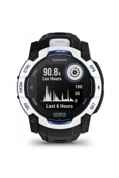 Умные часы Garmin Instinct 3 50 мм Solar Whitestone with Black/Bolt Blue Band (010-02935-03) (белый камень/черный) 