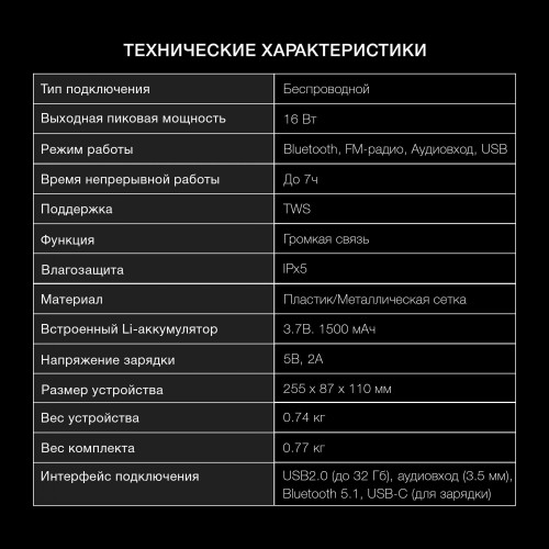 Портативная акустика Hyundai H-PS1020 (черный) 3