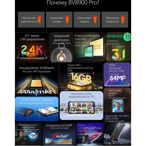 Смартфон Blackview BV8900 Pro 8/256GB Orange (оранжевый) 3
