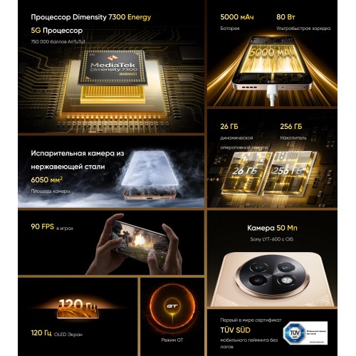 Смартфон realme 13+ 5G 8/256GB Monet Gold (золотой) 8