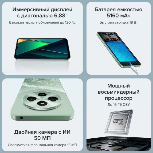 Смартфон Xiaomi Poco C75 8/256GB (NFC) (RU/A) Green (зеленый) 8