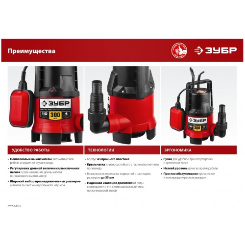 Насос дренажный Зубр НПГ-М1-300 7