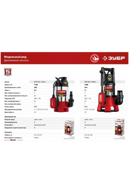 Насос дренажный Зубр НПГ-М3-1100-С 3
