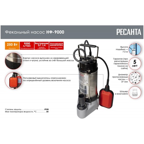 Насос фекальный Ресанта НФ-9000 (77/5/1) 5