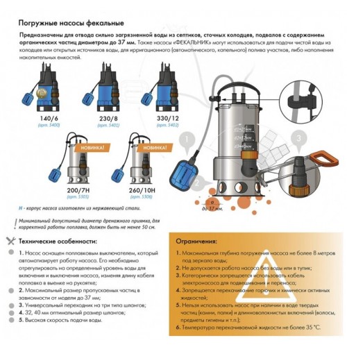 Насос погружной Джилекс ФЕКАЛЬНИК 260/10 Н (5306) 4
