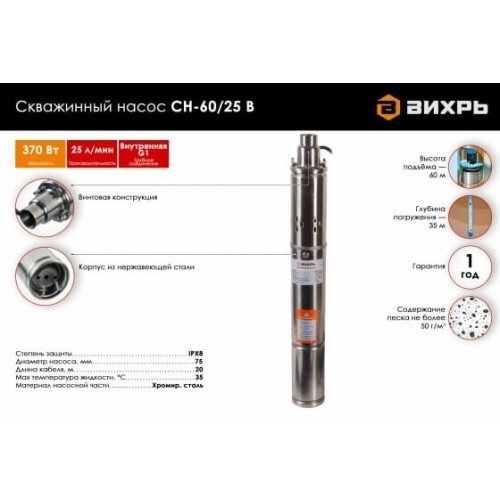 Насос скважинный Вихрь СН-60/25 В (68/3/14) 