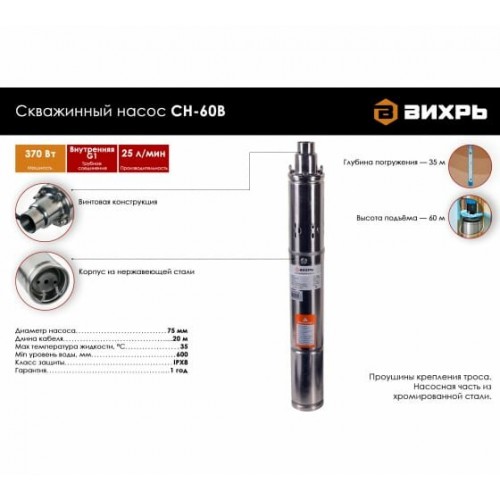 Насос скважинный Вихрь СН-60B (68/3/8) 1