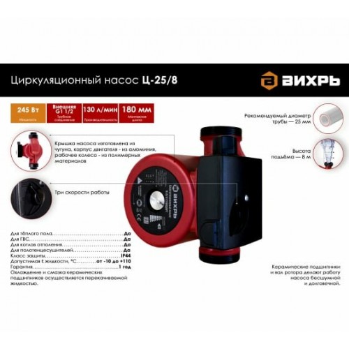 Насос циркуляционный Вихрь Ц-25/8 СТАНДАРТ (68/7/11) 1