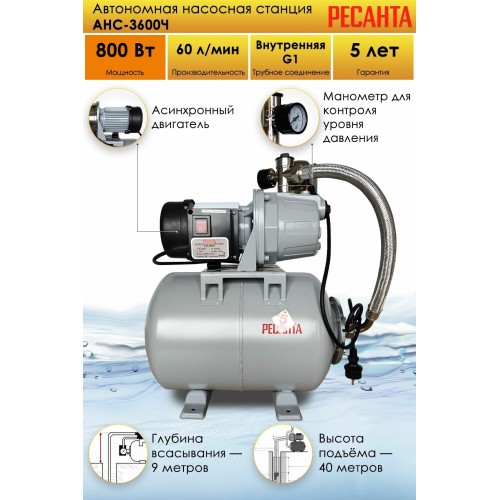 Насосная станция Ресанта АНС-3600Ч (77/1/3) 9