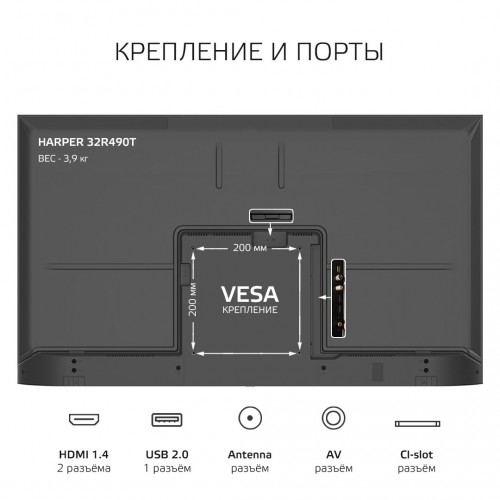 Телевизор HARPER 32R490T 2020 LED (черный) 3