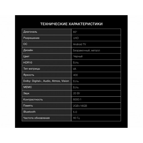 Телевизор Hyundai H-LED65BU7009 (черный) 4