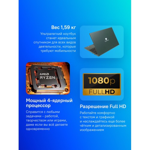 Ноутбук Acer Gateway Ultra Slim 14 AMD Ryzen 5 3500U, 2.1 GHz - 3.7 GHz, 8192 Mb, 14.1 Full HD 1920x1080, 256 Gb SSD, DVD нет, AMD Radeon Vega 8, Windows 11 Home (GWNR51416-GR) (зеленый) 1