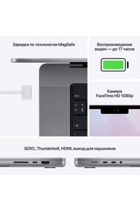 Ноутбук Apple MacBook Pro 14 2021 Apple M1 Pro, 16384 Mb, 14.2&amp quot Liquid Retina XDR 3024x1964, 1000 Gb SSD, DVD нет, Mac OS (MKGQ3RU) (серый космос) 7