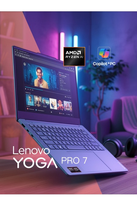 Ноутбук Lenovo Yoga Pro 7 14AKP10 AMD Ryzen AI 7 350, 2.0 GHz - 5.0 GHz, 32768 Mb, 14.5 3K 2944x1840, 1000 Gb SSD, AMD Radeon 860M, Windows 11 Home (83KG0014RK) (зеленый) 