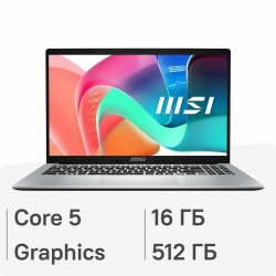 Ноутбук MSI Modern 15 F1MG-815RU Intel Core 5 120U, 1.4 GHz - 5.0 GHz, 16384 Mb, 15.6 Full HD 1920x1080, 512 Gb SSD, Intel Graphics, Windows 11 Professional (9S7-15S112-815) (серебристый)