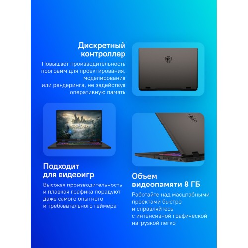 Ноутбук MSI Sword 17 HX B14VGKG-048XRU Core i9 14900HX 16Gb SSD1Tb NVIDIA GeForce RTX4070 8Gb 17 IPS QHD+ (2560x1600) noOS (9S7-17T214-048) (серый) 1