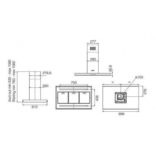 Каминная вытяжка ELICA ADELE IS BL MAT/A/90 X 60 (черный матовый/черное стекло) 4