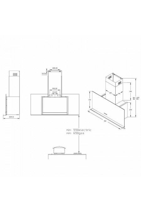 Каминная вытяжка Korting KHC 95330 GN (черный/стекло черное) 2