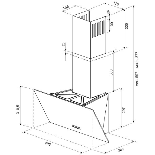 Каминная вытяжка Krona HELGA 500 black PB (черный) 9