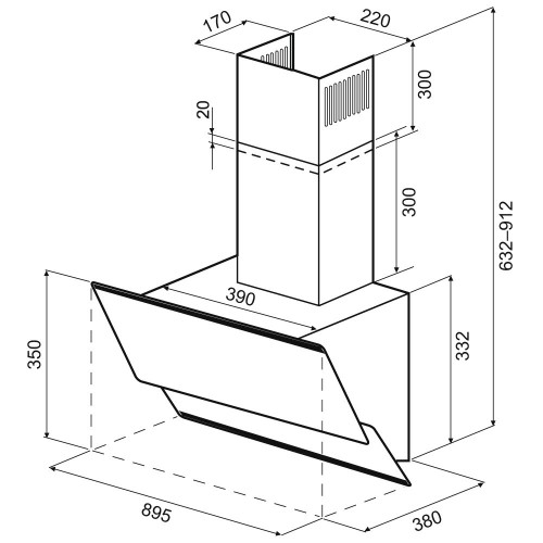 Каминная вытяжка Krona IRMA A 900 black S (черный) 9