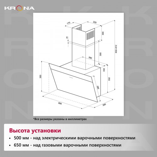 Каминная вытяжка Krona KRISTEN A 900 black S (черный) 5