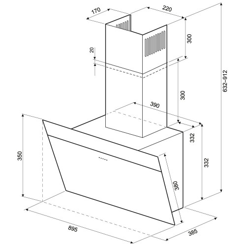 Каминная вытяжка Krona KRISTEN A 900 black S (черный) 9