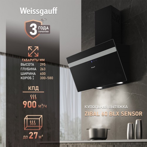Каминная вытяжка Weissgauff Zibal 60 BLX Sensor (черный/серебристый) 