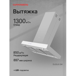 Островная вытяжка Kuppersberg DUDL 8 GW (нержавеющая сталь/панель белое стекло)