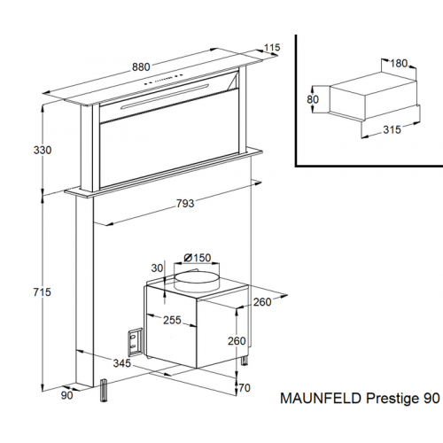 Встраиваемая вытяжка MAUNFELD Prestige 90 (нержавеющая сталь) 1
