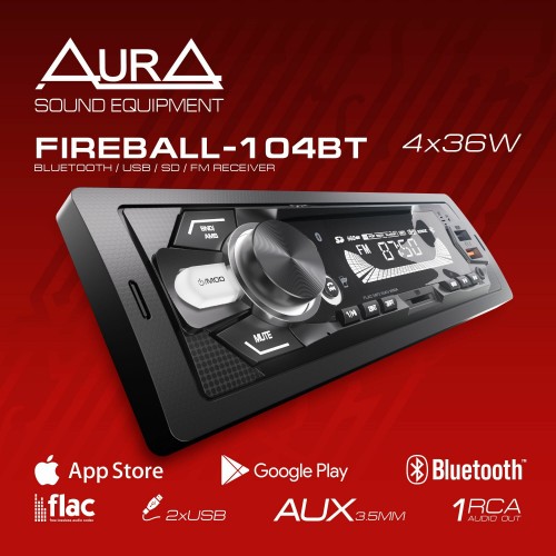 Автомагнитола AurA FIREBALL-104BT (черный/белая подсветка) 5