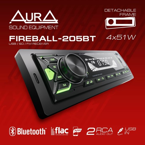 Автомагнитола AurA FIREBALL-205BT (черный/зеленая подсветка) 6
