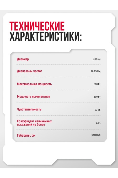 Сабвуфер автомобильный УРАЛ АС-У12А (красный) 6