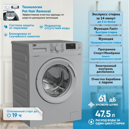 Стиральная машина Beko WSRE6512ZSS (серебристый) 1