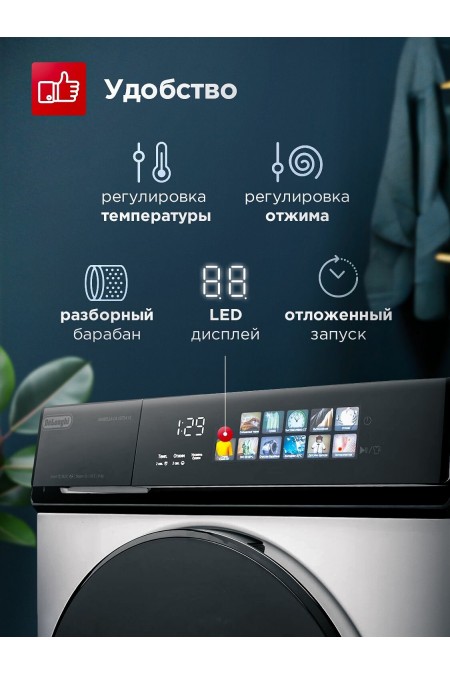 Стиральная машина с сушкой DeLonghi ARABELLA LA 10754 VI (белый/черный люк) 3