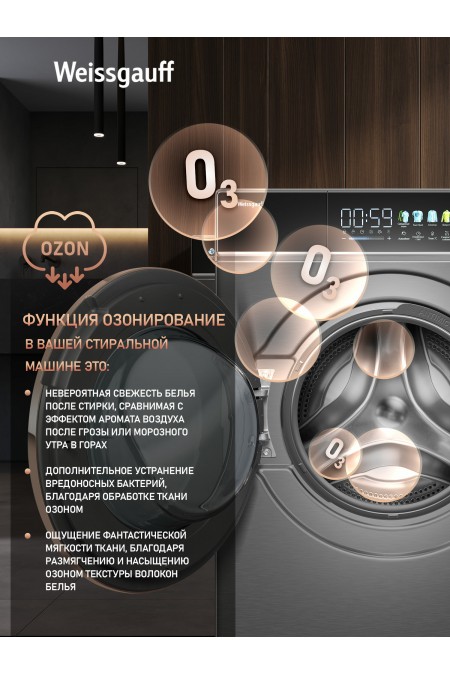 Стиральная машина Weissgauff WM 58411 Direct Drive Inverter Premium Steam Grey (серый/черный люк) 5