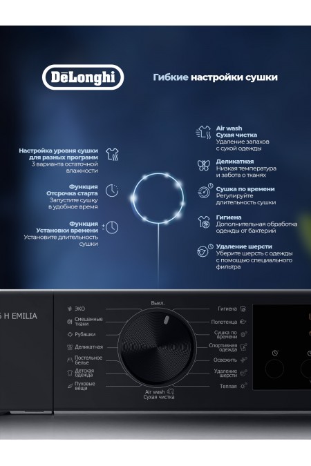 Сушильная машина DeLonghi DTD 8106 H EMILIA (белый/черный люк) 3