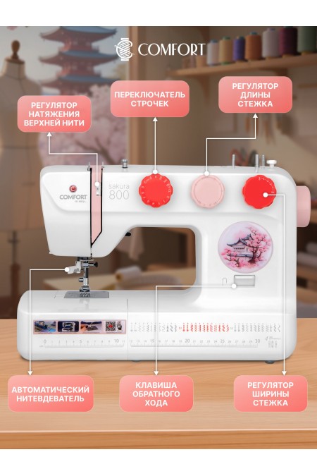 Швейная машина Comfort Sakura 800 (белый/розовый) 6