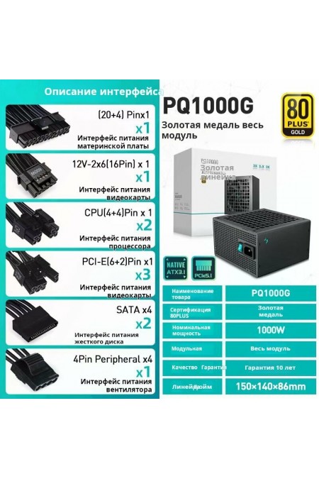 Блок питания Deepcool GamerStorm PQ1000G WH (R-PQA00G-FD0W-WGEU-V1) (белый) 2