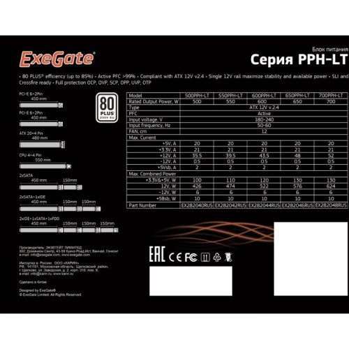 Блок питания ExeGate 600PPH-LT 80 PLUS 600W BOX (EX282044RUS) (черный) 9