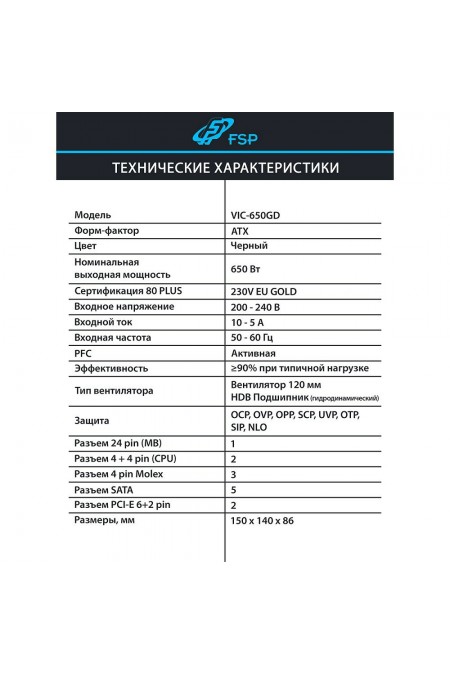 Блок питания FSP VIC-650GD ATX (POA6500101) (черный) 5
