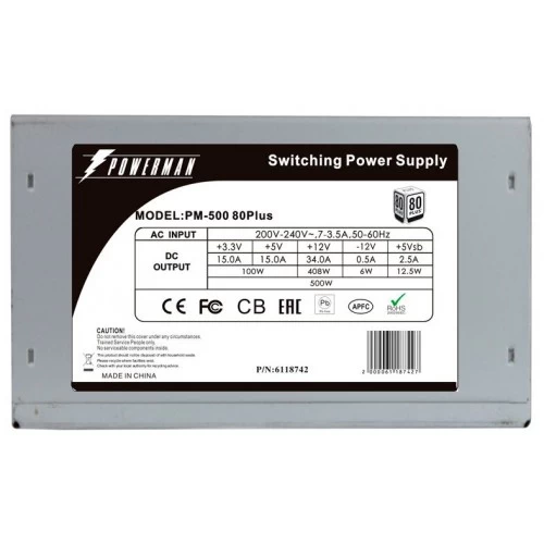 Блок питания Powerman PM-500 80 Plus 500W (6118742) (серый) 6