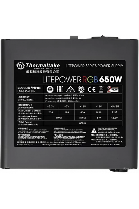 Блок питания Thermaltake Litepower RGB 650W (230V) (PS-LTP-0650NHSANE-1) (черный) 1