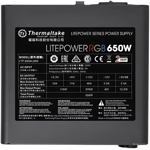 Блок питания Thermaltake Litepower RGB 650W (230V) (PS-LTP-0650NHSANE-1) (черный) 3